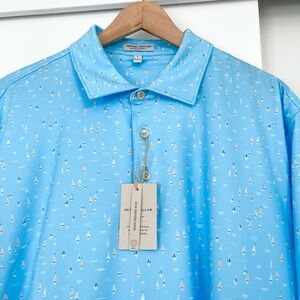 Peter Millar Light Blue Sailboat Print Polo Shirt